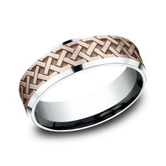 14k Rose Gold and White Gold 7mm Celtic Knot Lightweight Comfort Fit Wedding Band