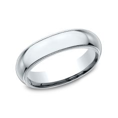 14k White Gold 5mm Milgrain High Dome Comfort Fit Wedding Band