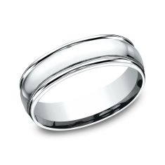 14k White Gold 6.5mm High Polish Finish Lightweight Comfort Fit Wedding Band