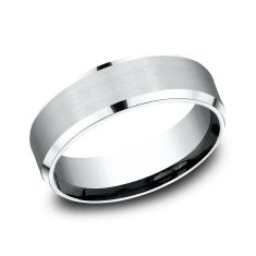 14k White Gold 7mm Satin Finish Bevel Edge Lightweight Comfort Fit Wedding Band