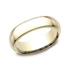 14k Yellow Gold 6mm Milgrain High Dome Comfort Fit Wedding Band