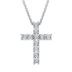 1/15ctw Diamond Cross Sterling Silver Pendant Necklace