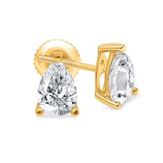 1 1/2ctw Pear Lab Grown Diamond Yellow Gold Solitaire Stud Earrings