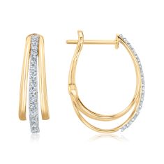 1/4ctw Diamond Yellow Gold Multi-Row Hoop Earrings