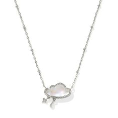 Kendra Scott Celeste Cloud Short Pendant Necklace in Matte Dichroic Glass, Rhodium-Plated