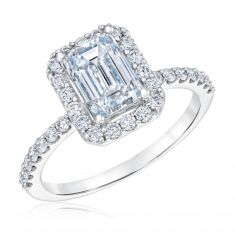 2ctw Emerald Lab Grown Diamond Halo White Gold Engagement Ring
