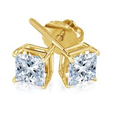 2ctw Princess Diamond Solitaire Yellow Gold Stud Earrings