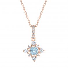 Aquamarine and Created White Sapphire Rose Gold Pendant Necklace