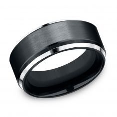 Black Cobalt Satin Finish Stair-Step Edge Comfort Fit Band 9mm