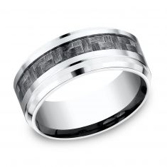 Cobalt and Grey Carbon Fiber Center Comfort Fit Wedding Band 9mm