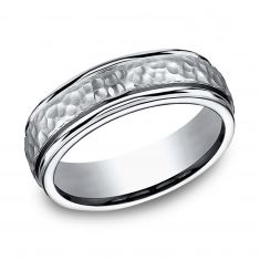 Titanium Hammered Center Comfort Fit Wedding Band 7mm