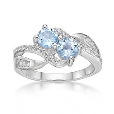 Two-Stone Blue Topaz and White Topaz Accent Sterling Silver Ring
