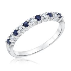 Blue Sapphire and 1/5ctw Diamond White Gold Birthstone Ring