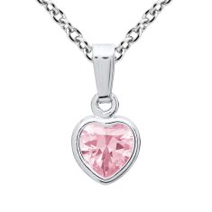 Child's Heart Pink Cubic Zirconia Sterling Silver Pendant Necklace