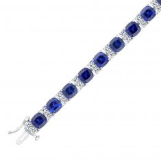 Created Blue Sapphire and Created White Sapphire Sterling Silver Tennis Bracelet