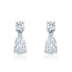 Downton Abbey 1ctw Round and Pear Lab Grown Diamond White Gold Drop Earrings - Cora Grantham