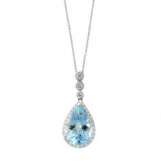 Effy White Gold Aquamarine and Diamond Pendant 1/5ctw