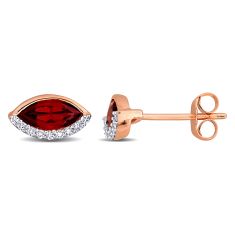 Garnet and 1/10ctw Diamond 14k Rose Gold Stud Earrings