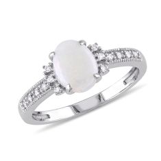 Genuine Opal and Diamond Ring in White Gold 1/20ctw