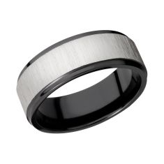 Lashbrook Black Zirconium with Cross Satin Silver Center Comfort Fit Band, 8mm