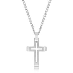 Men's Tungsten Cut-Out Cross Pendant Necklace