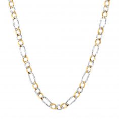 Men's Two-Tone Diamond-Cut Pavé Figaro Chain Necklace 7mm, 22 Inches