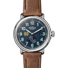 University of Notre Dame Shinola The Runwell Automatic Blue Dial Tan Leather Strap Watch 45mm by M.LaHart & Co.