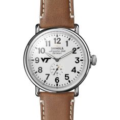 Virginia Tech Shinola The Runwell White Dial Tan Leather Strap Watch 47mm by M.LaHart & Co.