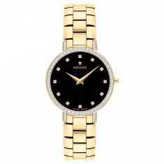 Movado Faceto Diamond Black Dial Yellow Gold-Tone Bracelet Watch | 28mm | 0607644
