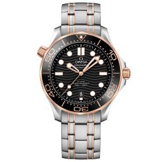 Previously Owned OMEGA Seamaster Diver 300M Co-Axial Master Chronometer Black Dial Sedna Gold and Steel Watch 42mm - O21020422001001
