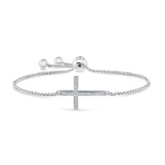 1/10ctw Diamond Cross Sterling Silver Bolo Bracelet
