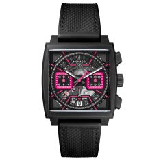 TAG Heuer MONACO Chronograph Automatic Black and Pink Skeleton Dial Black Strap Watch 39mm - CBL218B.FT6236