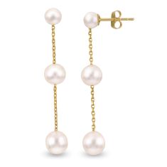 Triple Freshwater Cultured Pearl Drop Earrings, Yellow Gold