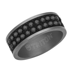 TRITON Tantalum and Double Row Black Sapphire Comfort Fit Wedding Band 8mm