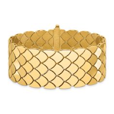Yellow Gold Solid Reversible Polished and Satin Finish Scalloped Link Bracelet | 24mm | 7.25 Inches